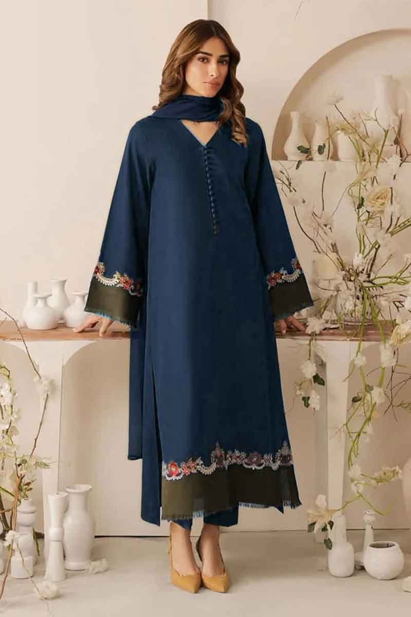 Qaswa W2005-Blue Embroidered Dhanak Dress