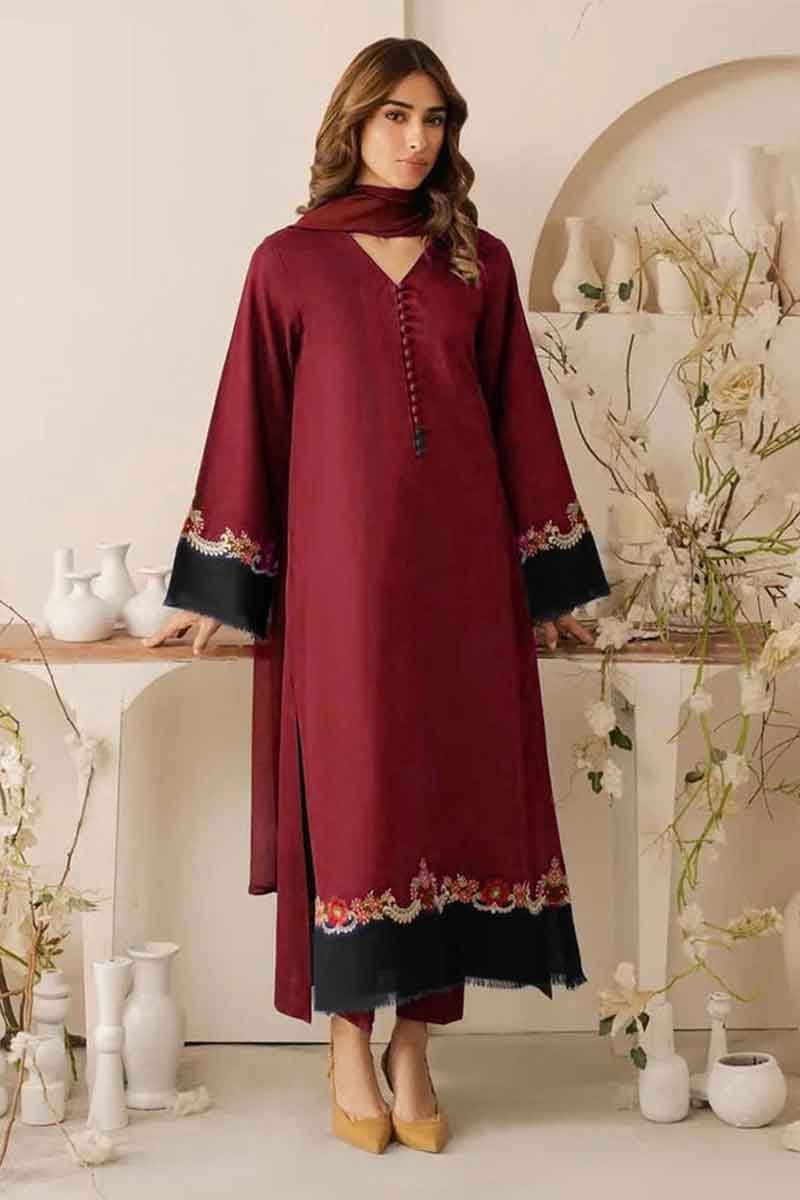 Qaswa W2005-Red Embroidered Dhanak Dress