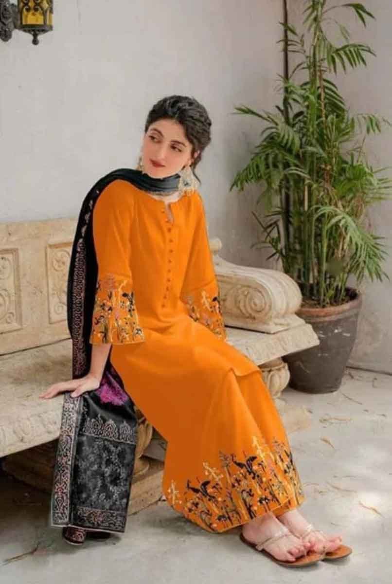 Nafees W41-B Heavy Embroidered Dhanak Dress