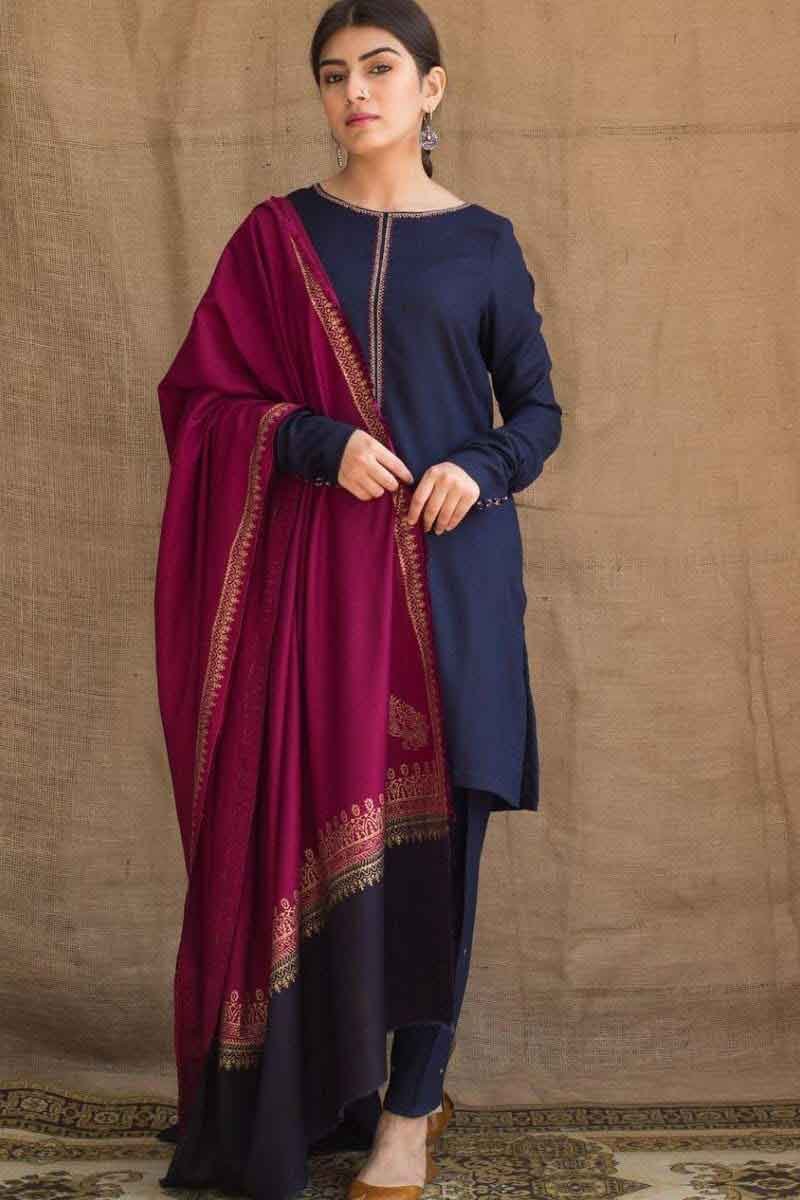 Nafees W72 Heavy Embroidered Dhanak Dress