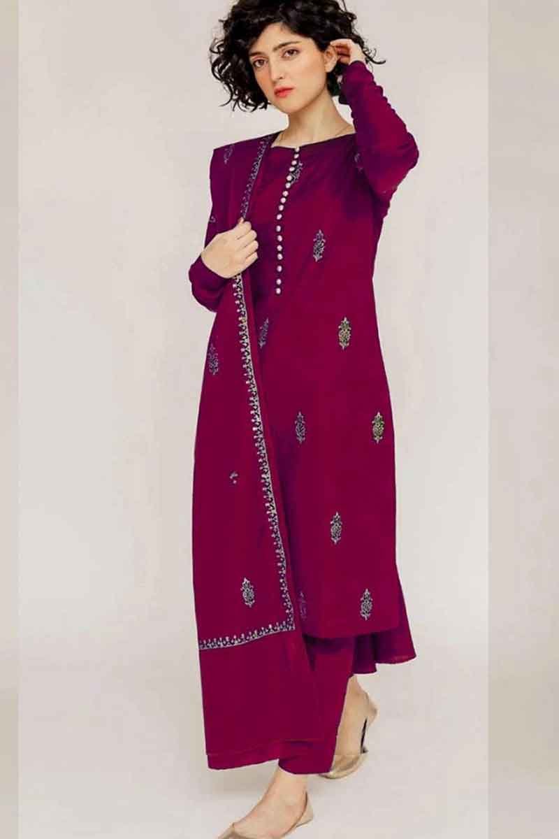 Nafees W83-B Heavy Embroidered Dhanak Dress