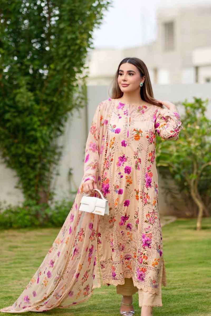 Aneela W5741B Printed & Embroidered Lawn Dress
