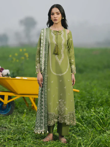 Izel W1217 Embroidered Lawn Fabric Unstitched 3 Piece Dress