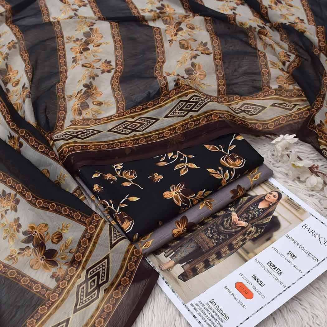 Baroque P70 Digital Printed Lawn Fabric Unstitched 3 Piece Dress