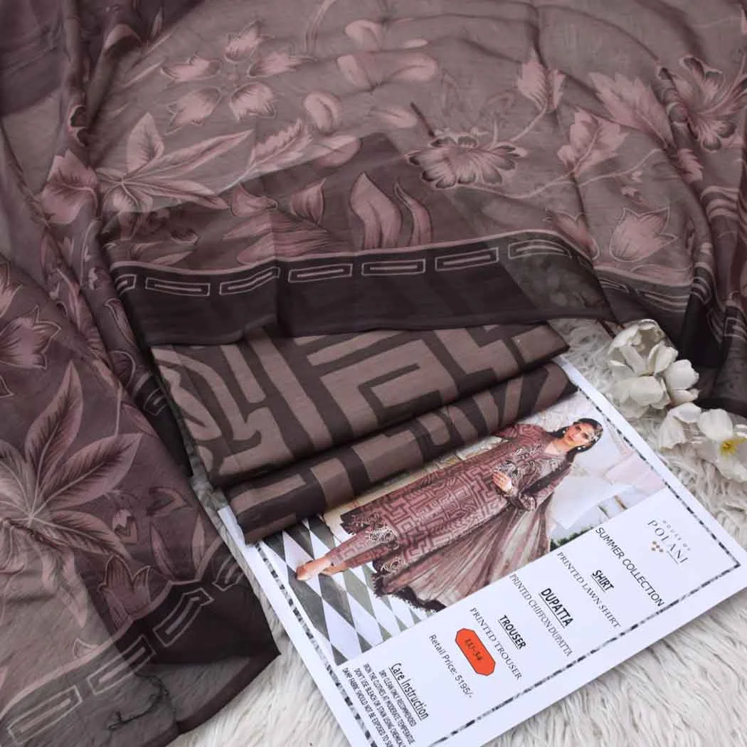 Polani P34 Digital Printed Lawn Fabric Unstitched 3 Piece Dress