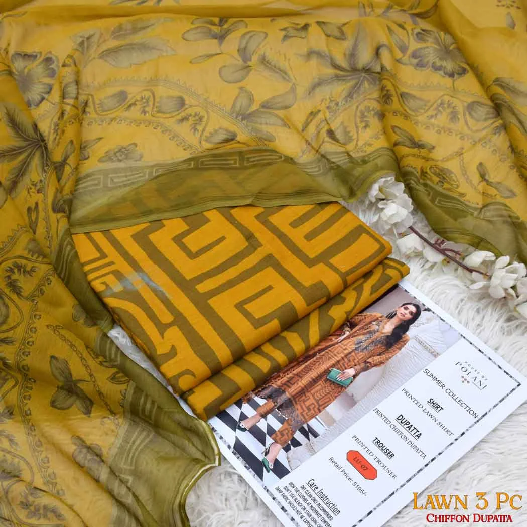 Polani P07 Digital Printed Lawn Fabric Unstitched 3 Piece Dress