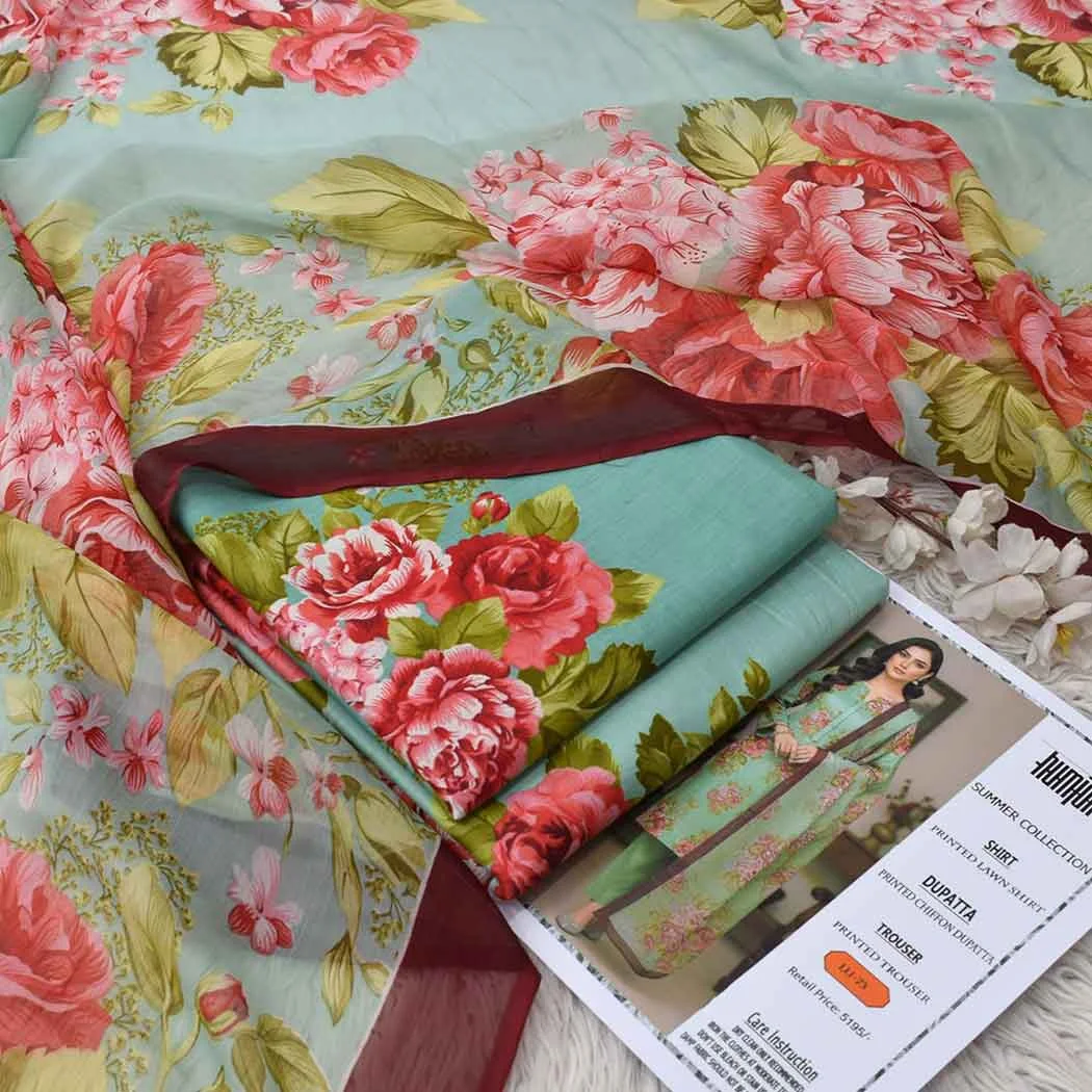 Humjoli P73 Digital Printed Lawn Fabric Unstitched 3 Piece Dress