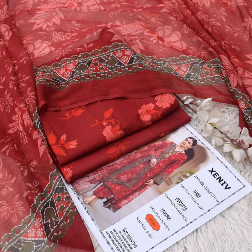 Xeniv P46 Digital Printed Lawn Fabric Unstitched 3 Piece Dress