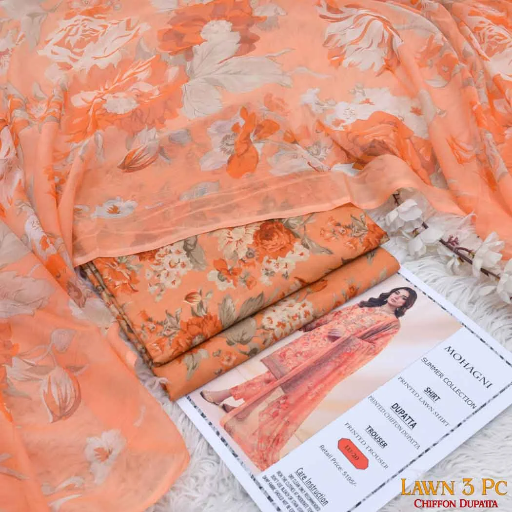 Mohagni P20 Digital Printed Lawn Fabric Unstitched 3 Piece Dress