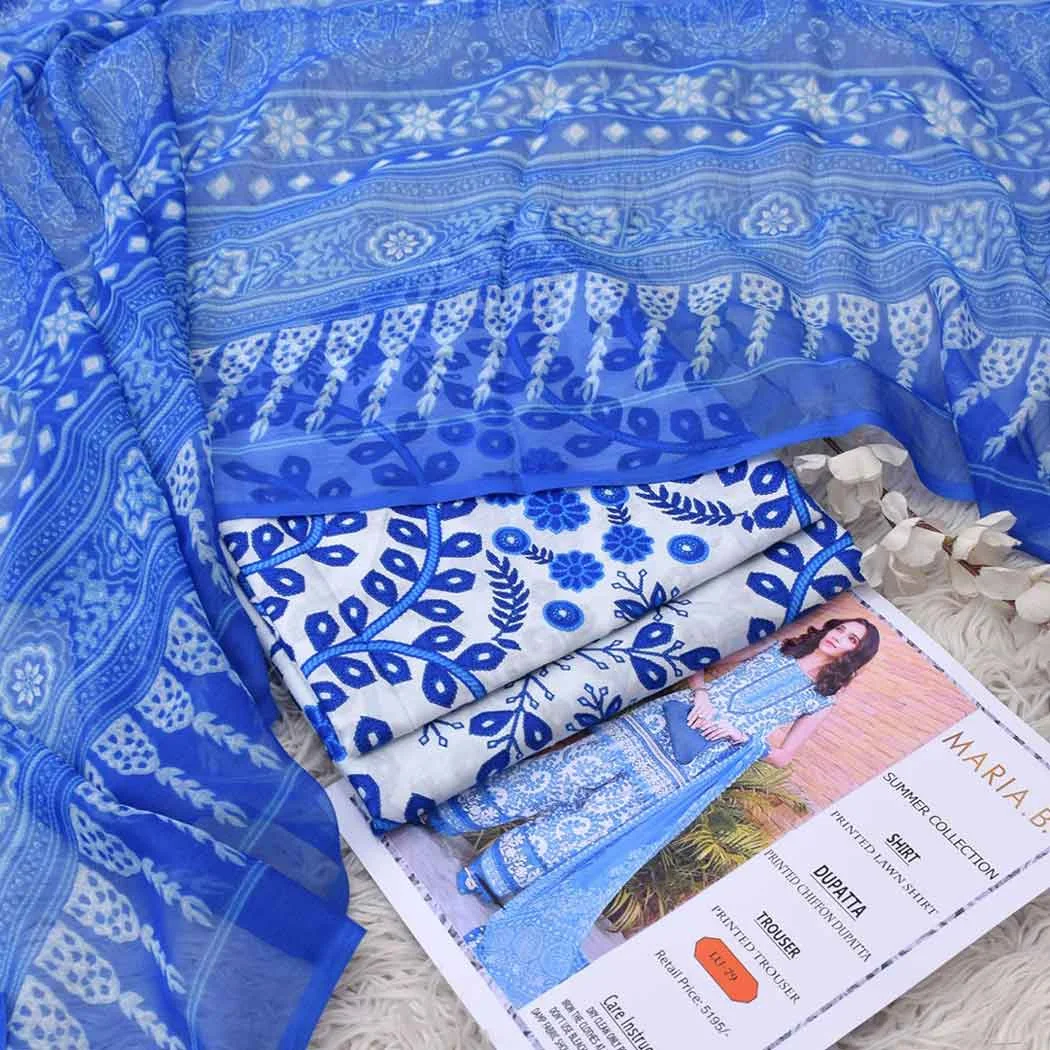 MB P79 Digital Printed Lawn Fabric Unstitched 3 Piece Dress