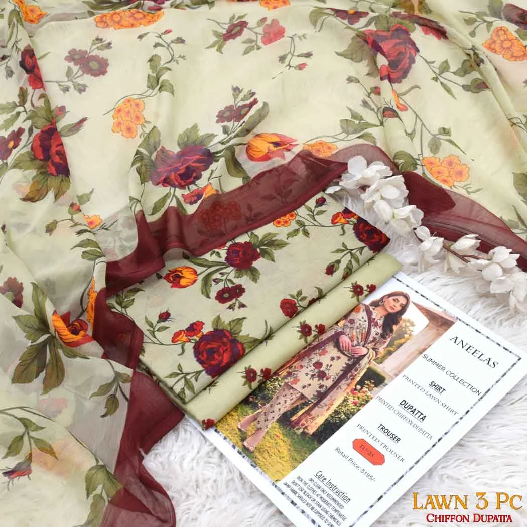 Aneela's P25 Digital Printed Lawn Fabric Unstitched 3 Piece Dress