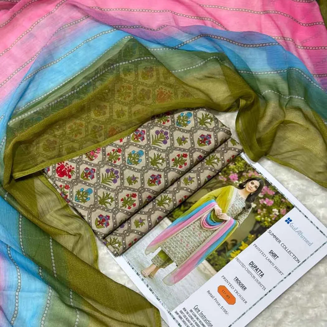 Gulahmad P89 Digital Printed Lawn Fabric Unstitched 3 Piece Dress