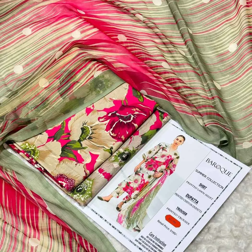 Baroque P90 Digital Printed Lawn Fabric Unstitched 3 Piece Dress