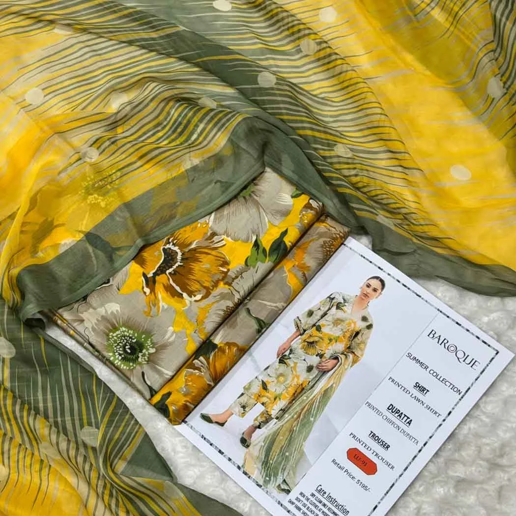Baroque P91 Digital Printed Lawn Fabric Unstitched 3 Piece Dress