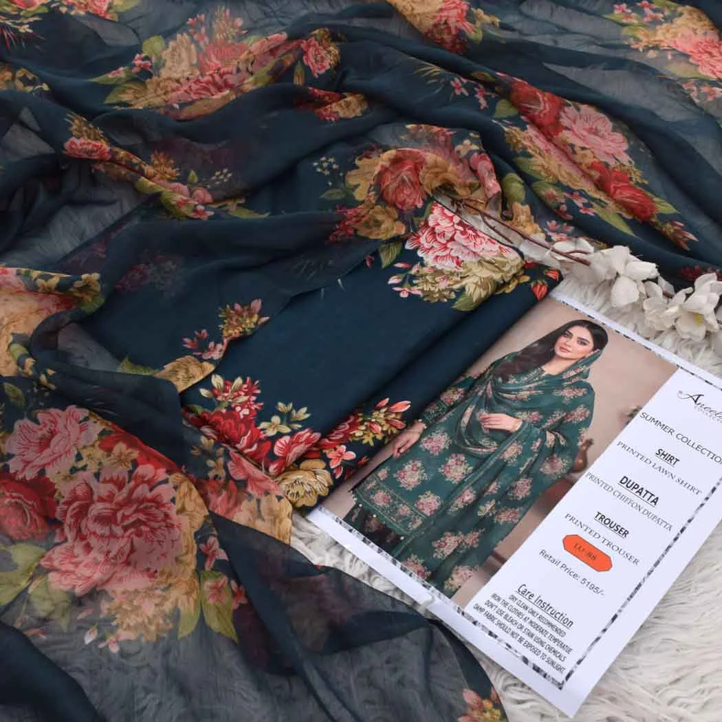 Aneela's P88 Digital Printed Lawn Fabric Unstitched 3 Piece Dress