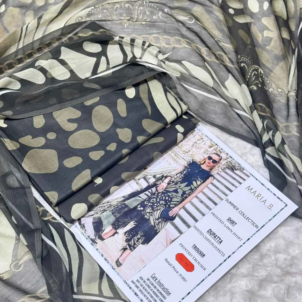 MB P93 Digital Printed Lawn Fabric Unstitched 3 Piece Dress