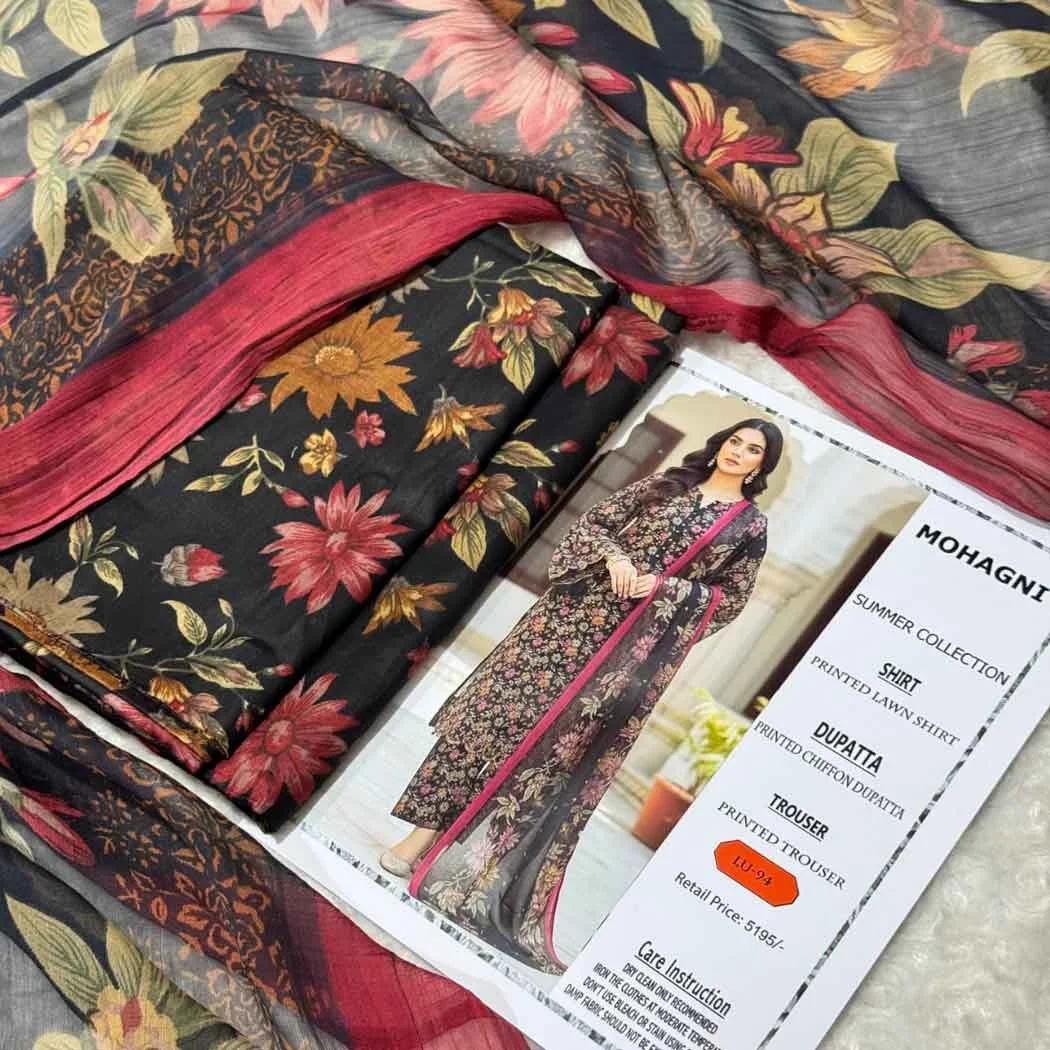 Mohagni P94 Digital Printed Lawn Fabric Unstitched 3 Piece Dress