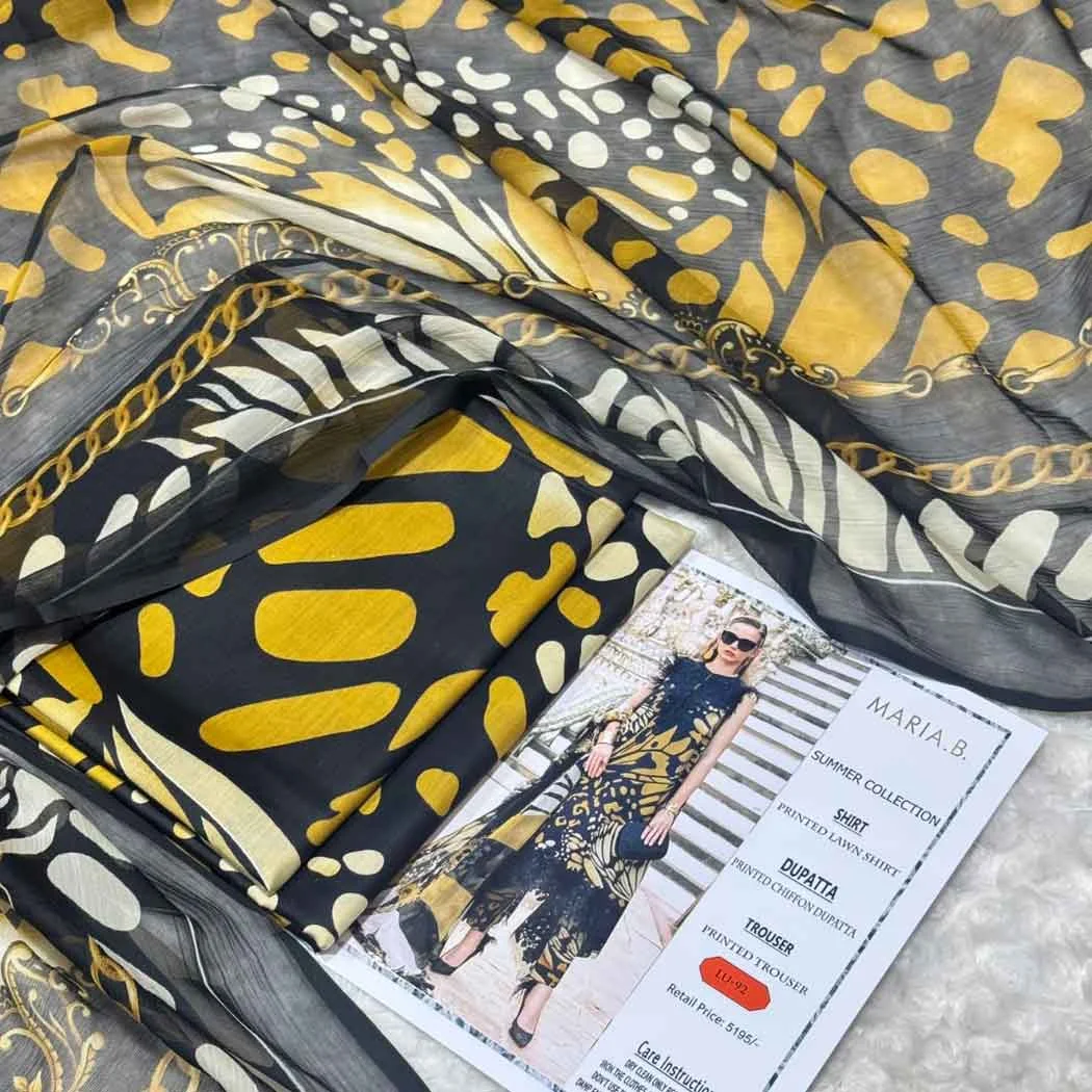 MB P92 Digital Printed Lawn Fabric Unstitched 3 Piece Dress